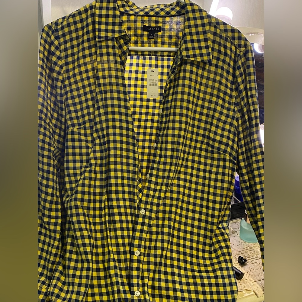Talbots Yellow and Black Checkered Women's Button Down Shirt